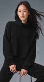 Cashmere Plush Waffle Turtleneck Pullover - Black