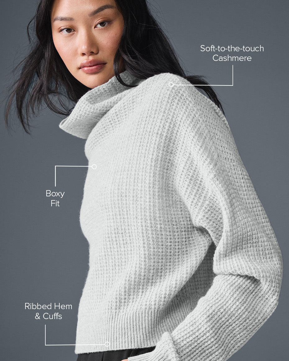 Cashmere Plush Waffle Turtleneck Pullover - Athletic Heather Grey