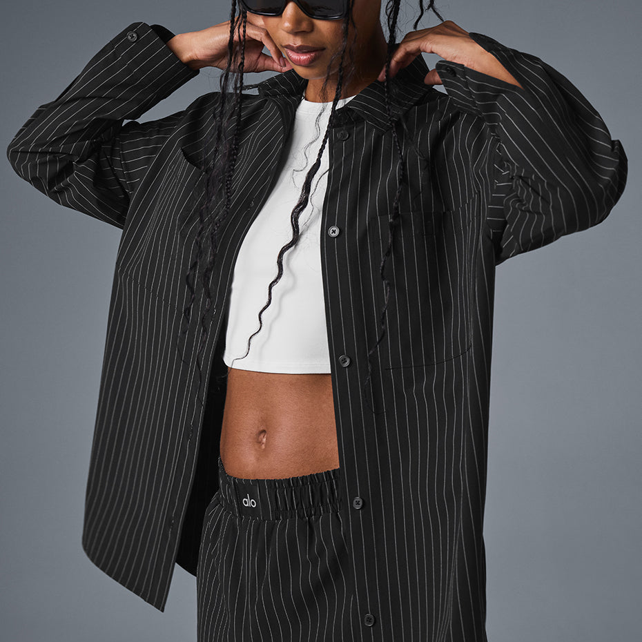 Pinstripe Daylight Button Down Long Sleeve - Black/Titanium