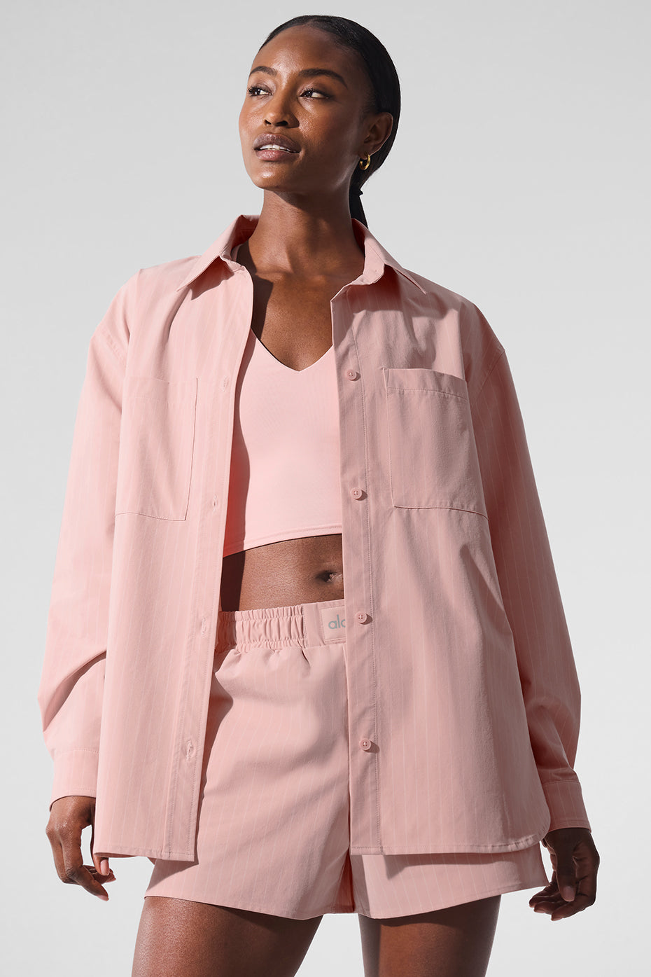 Pinstripe Daylight Button Down Long Sleeve - Pink Quartz/Ivory