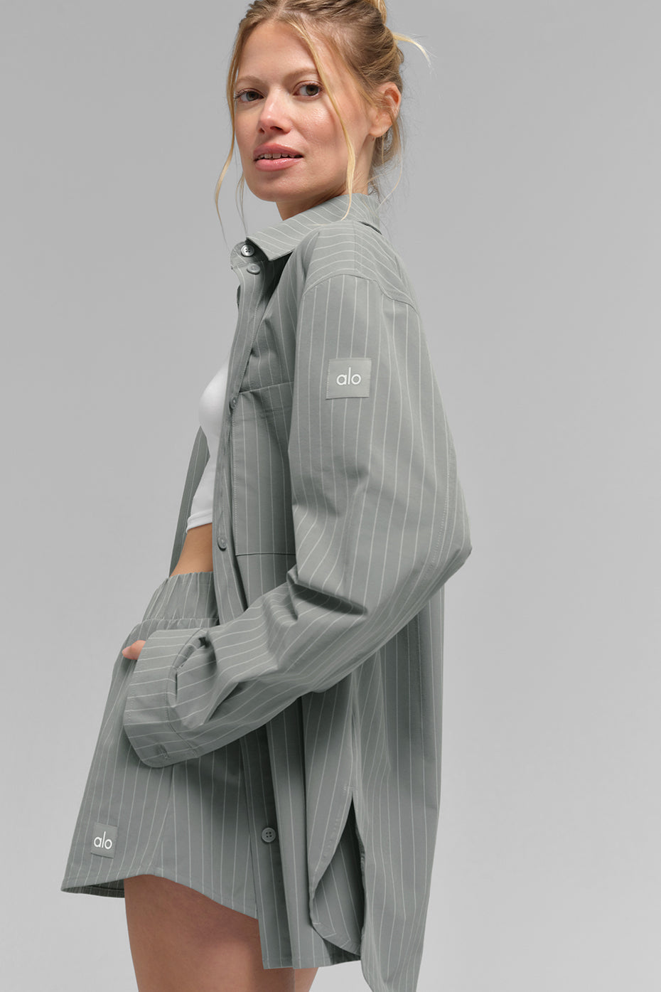 Pinstripe Daylight Button Down Long Sleeve - Lunar Grey/White