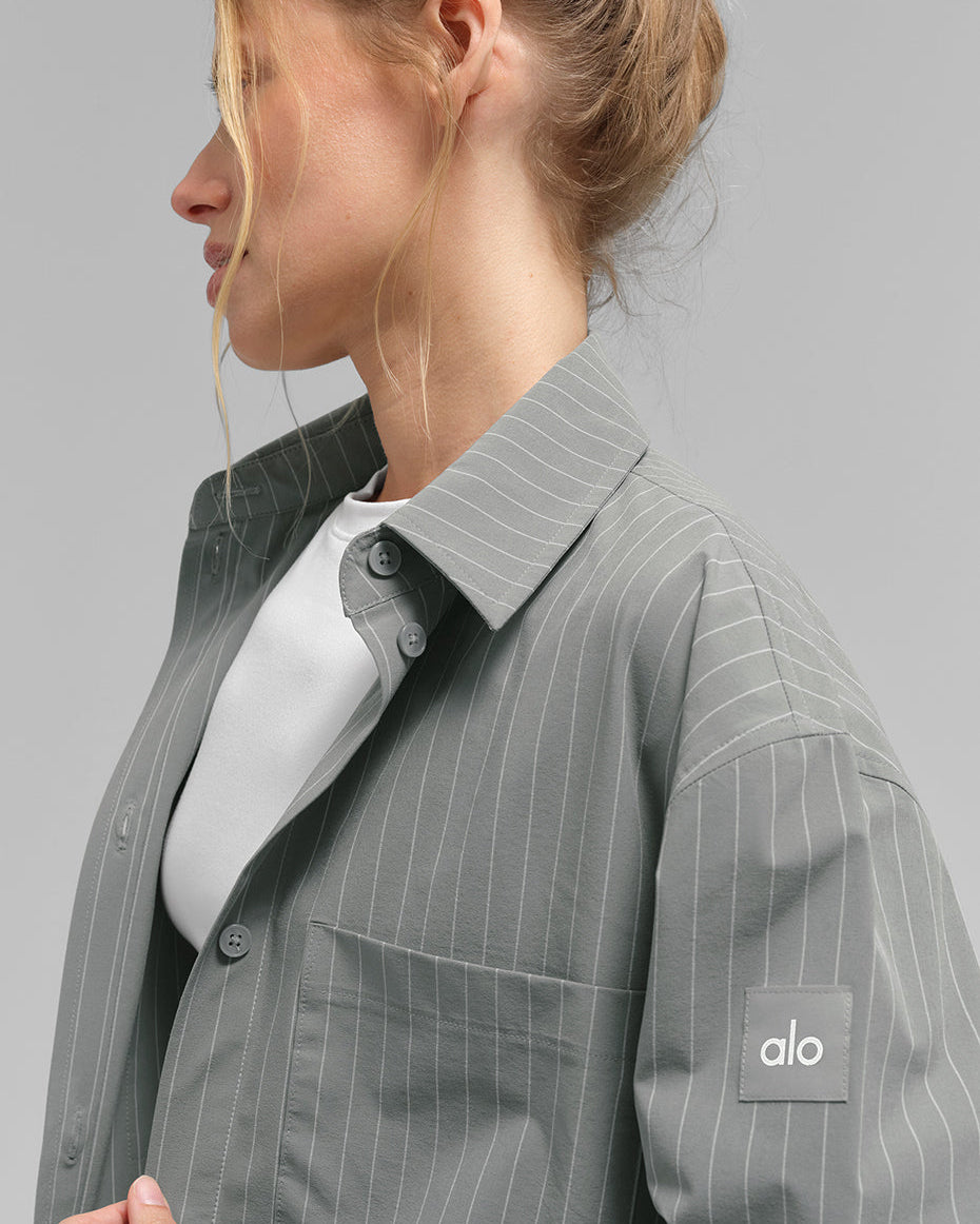 Pinstripe Daylight Button Down Long Sleeve - Lunar Grey/White