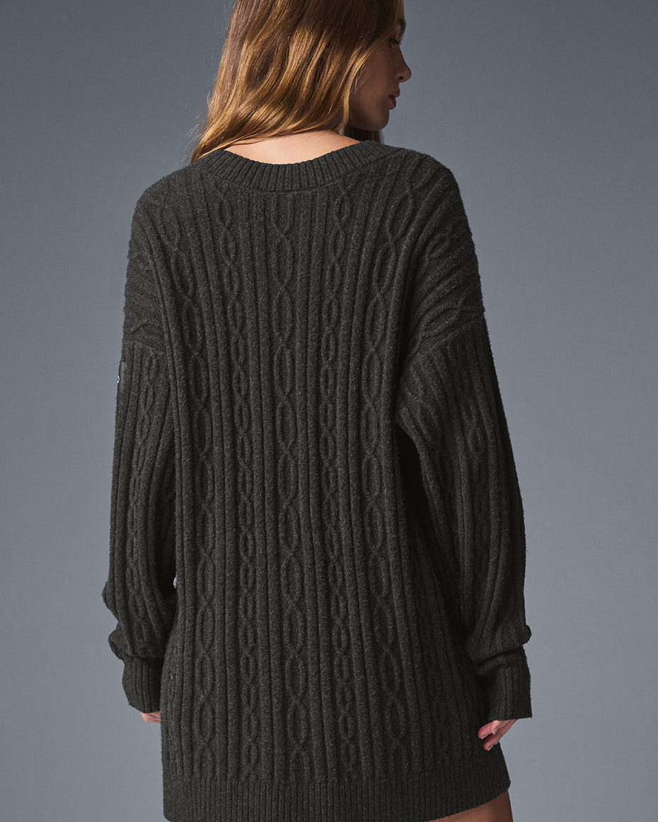 Cable Knit Winter Bliss Cardigan - Dark Heather Grey
