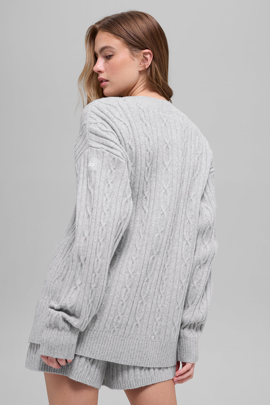 Cable Knit Winter Bliss Cardigan - Athletic Heather Grey