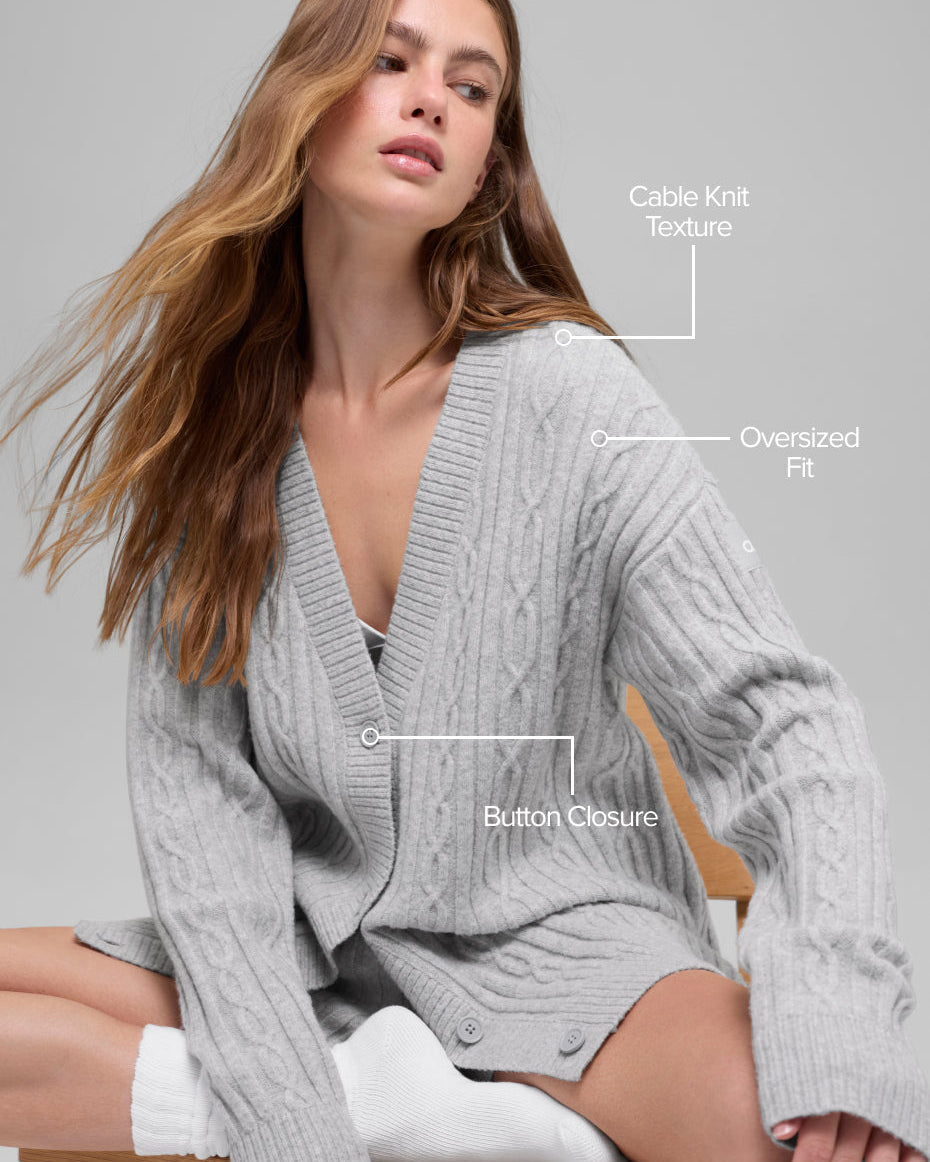Cable Knit Winter Bliss Cardigan - Athletic Heather Grey