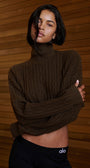 Cable Knit Cropped Winter Bliss Turtleneck Long Sleeve - Espresso