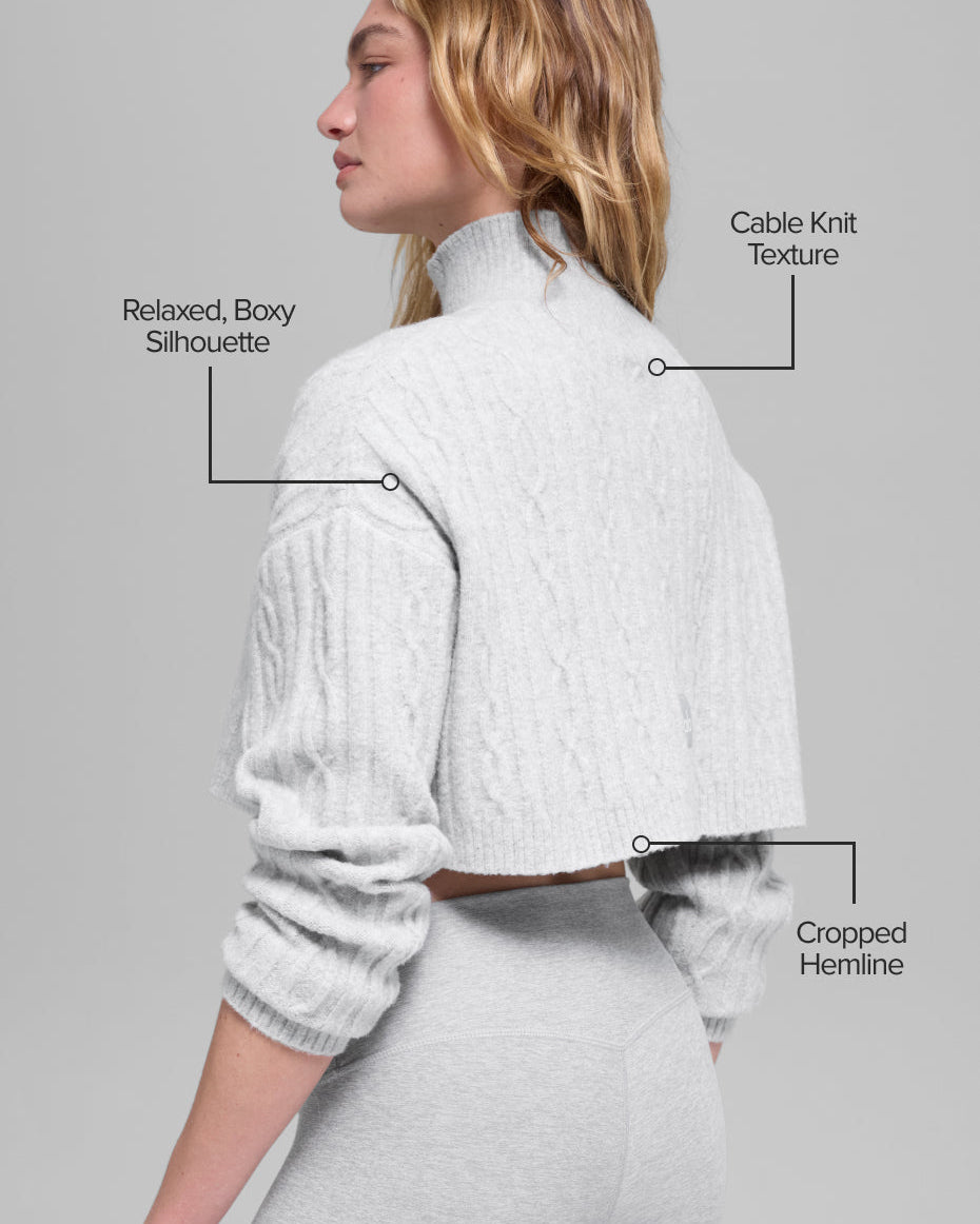 Cable Knit Cropped Winter Bliss Turtleneck Long Sleeve - Athletic Heather Grey