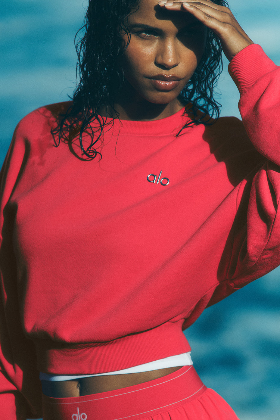 Cropped Accolade Crewneck - Candy Red
