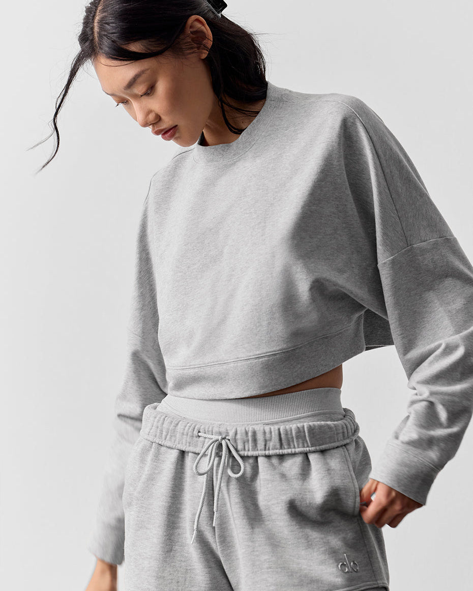 Cropped Sway Crew Neck Pullover - Athletic Heather Grey