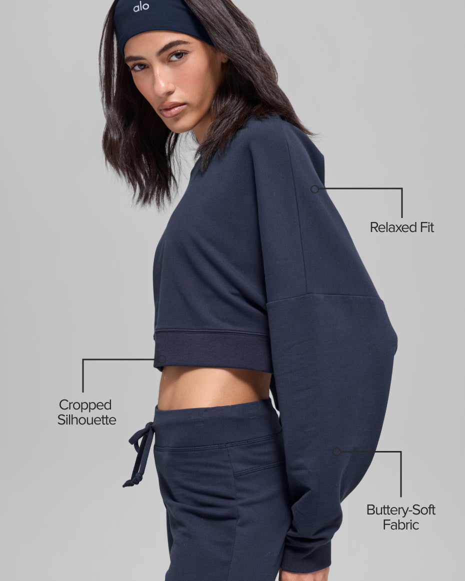 Cropped Sway Crew Neck Pullover - Navy