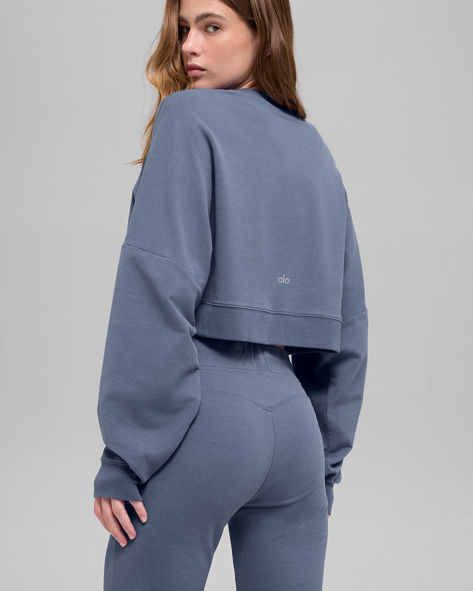 Cropped Sway Crew Neck Pullover - Bluestone