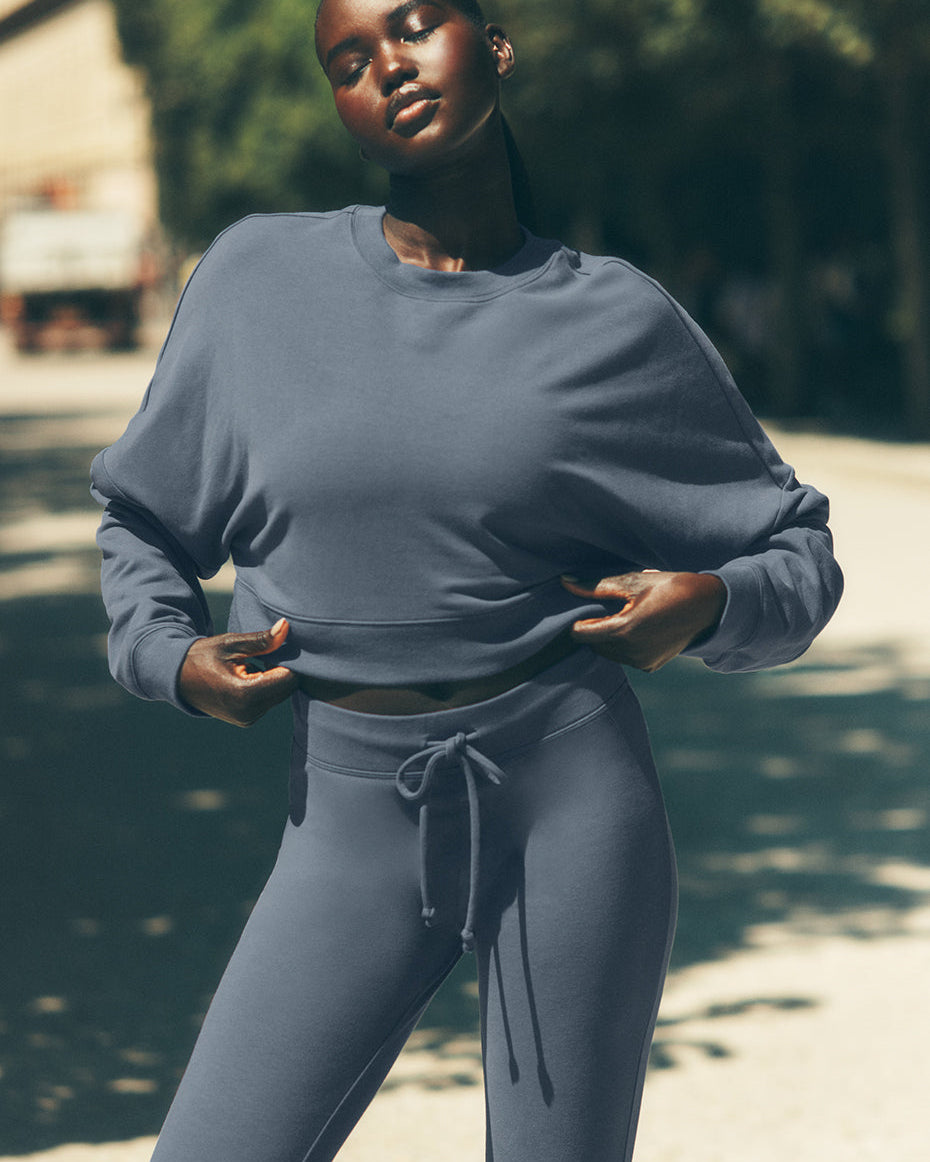 Cropped Sway Crew Neck Pullover - Bluestone