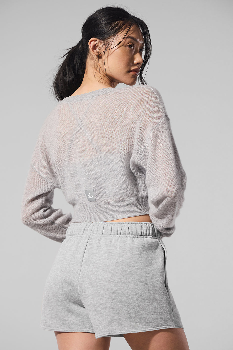 Sheer Cashmere Cropped Cardigan - Athletic Heather Grey