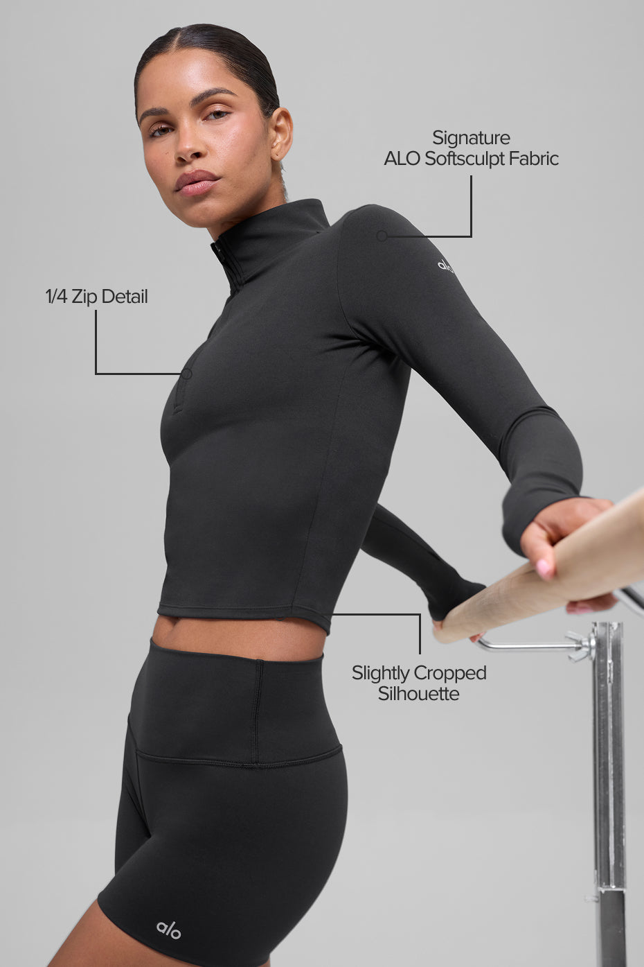 ALO Softsculpt Precision 1/4 Zip Long Sleeve - Black