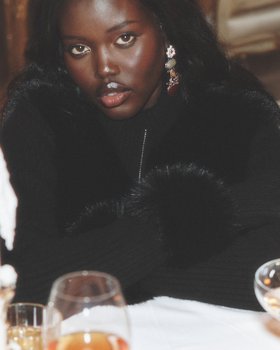 Faux Fur Cashmere Northstar Full Zip - Black