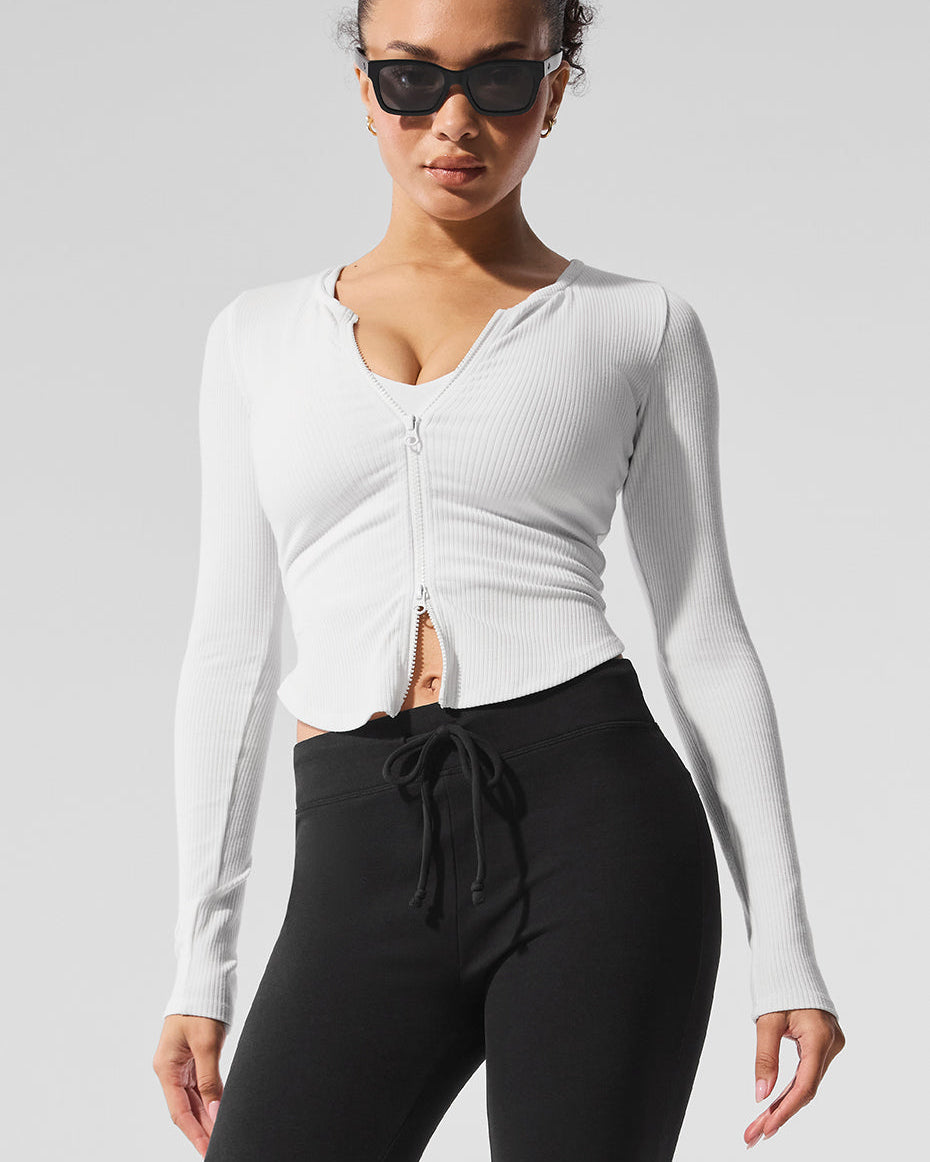 Ribbed Stardust Long Sleeve - White