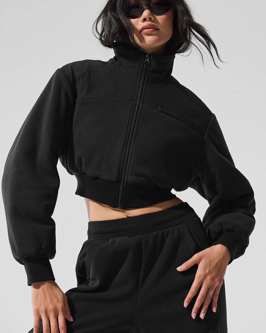 Polar Fleece Cropped Wintry Mix Jacket - Black