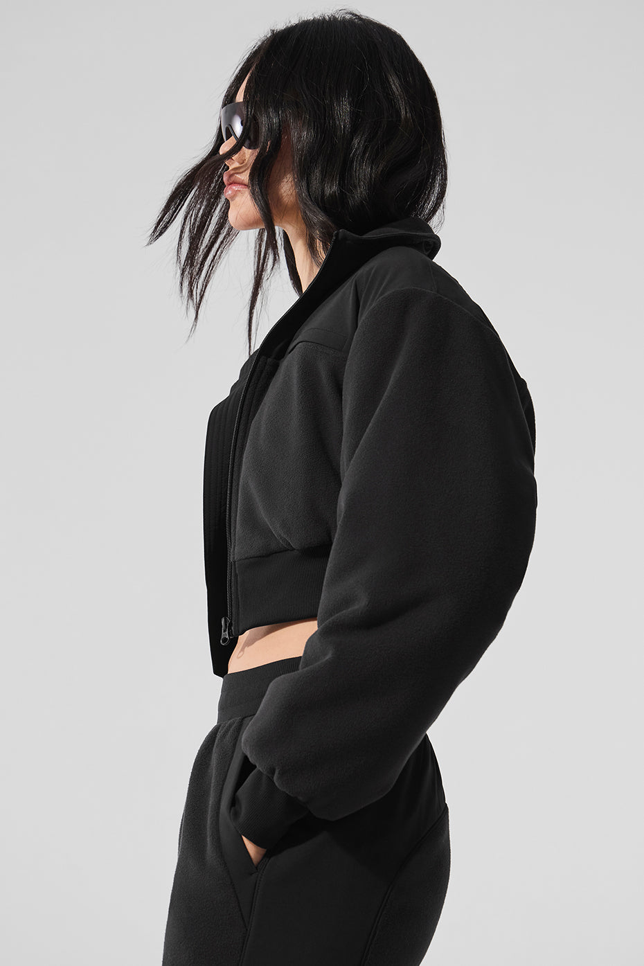 Polar Fleece Cropped Wintry Mix Jacket - Black
