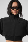 Polar Fleece Cropped Wintry Mix Jacket - Black