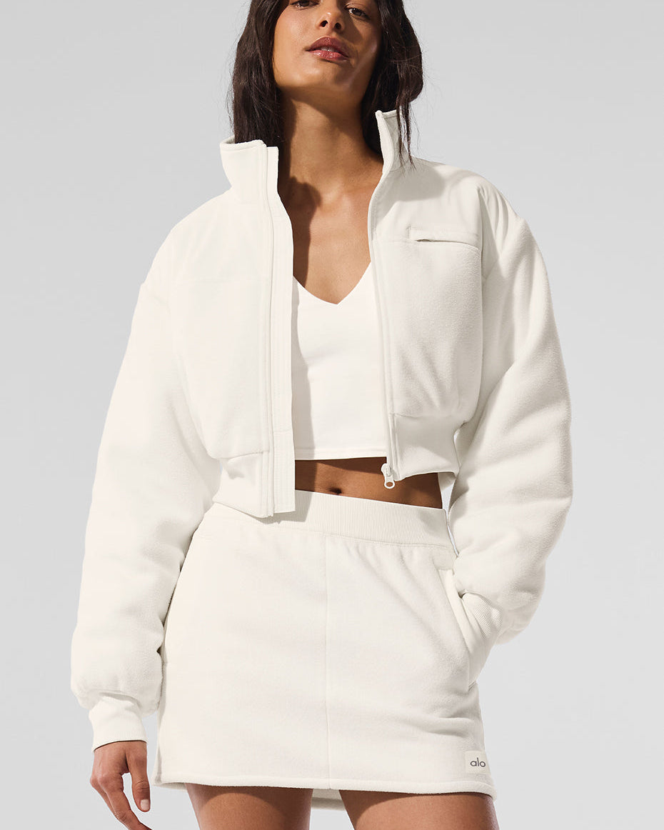 Polar Fleece Cropped Wintry Mix Jacket - Ivory