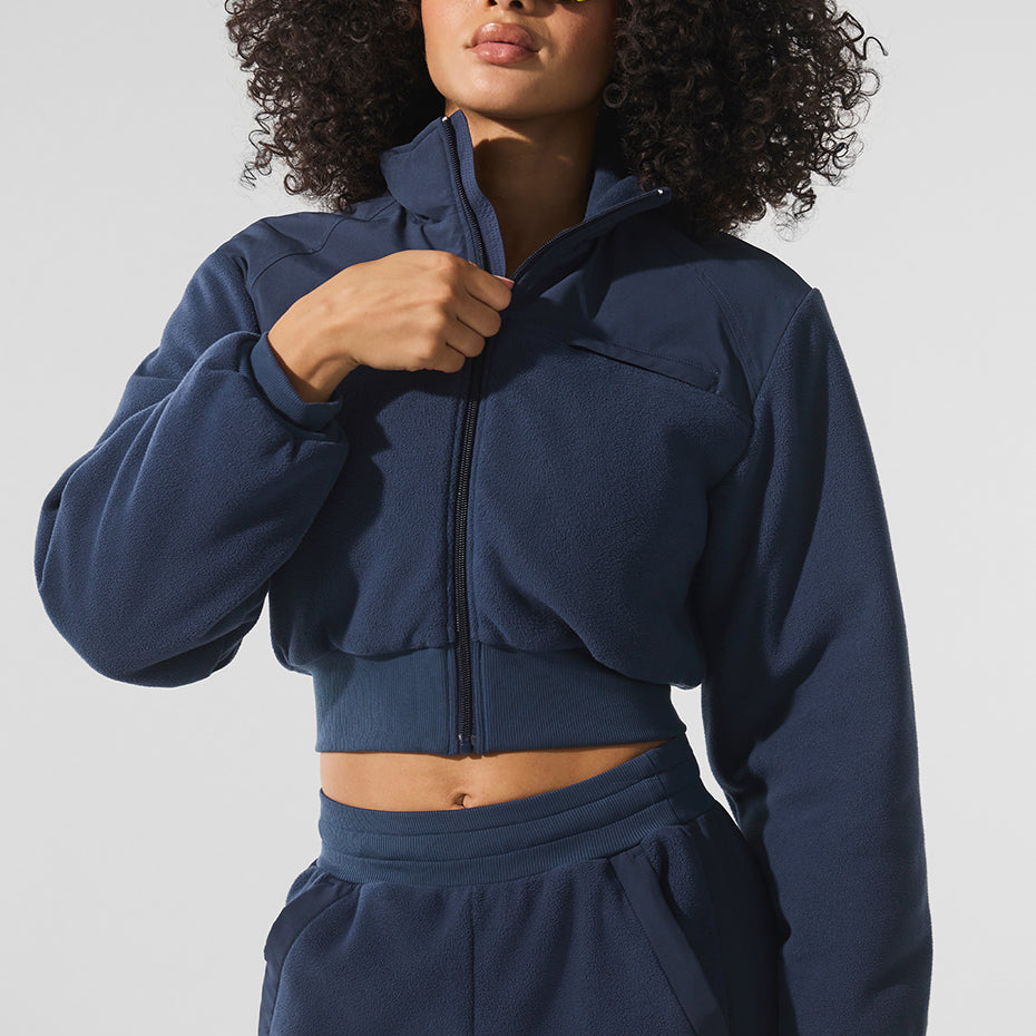 Polar Fleece Cropped Wintry Mix Jacket - Navy