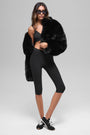 Opulent Faux Fur Cropped Jacket - Black