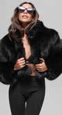 Opulent Faux Fur Cropped Jacket - Black