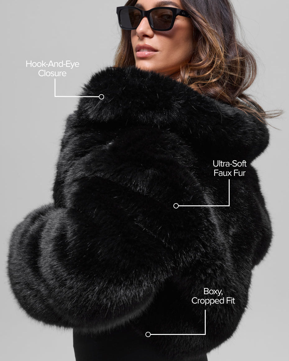 Opulent Faux Fur Cropped Jacket - Black
