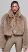 Opulent Faux Fur Cropped Jacket - Oat