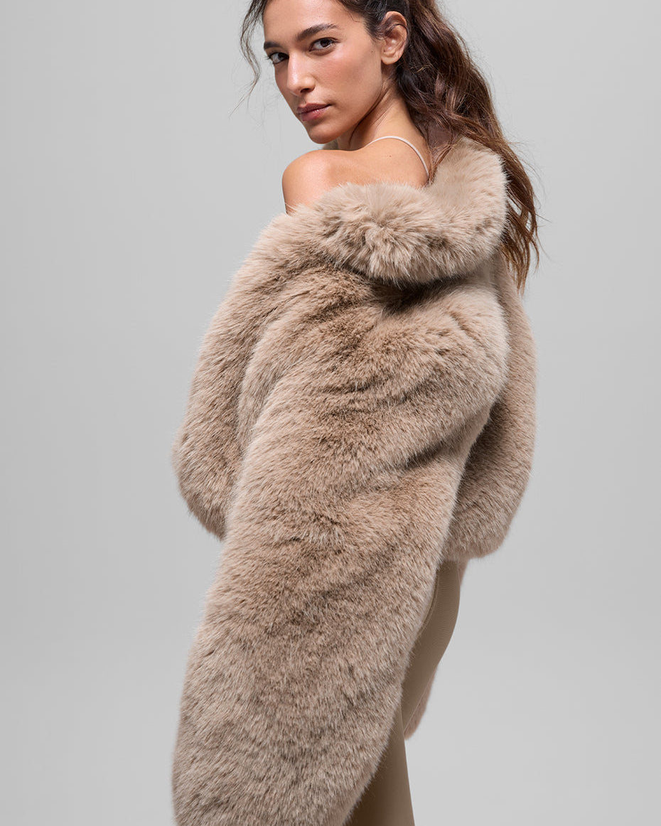 Opulent Faux Fur Cropped Jacket - Oat