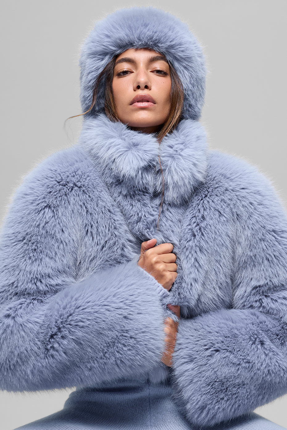 Opulent Faux Fur Cropped Jacket - Winter Frost