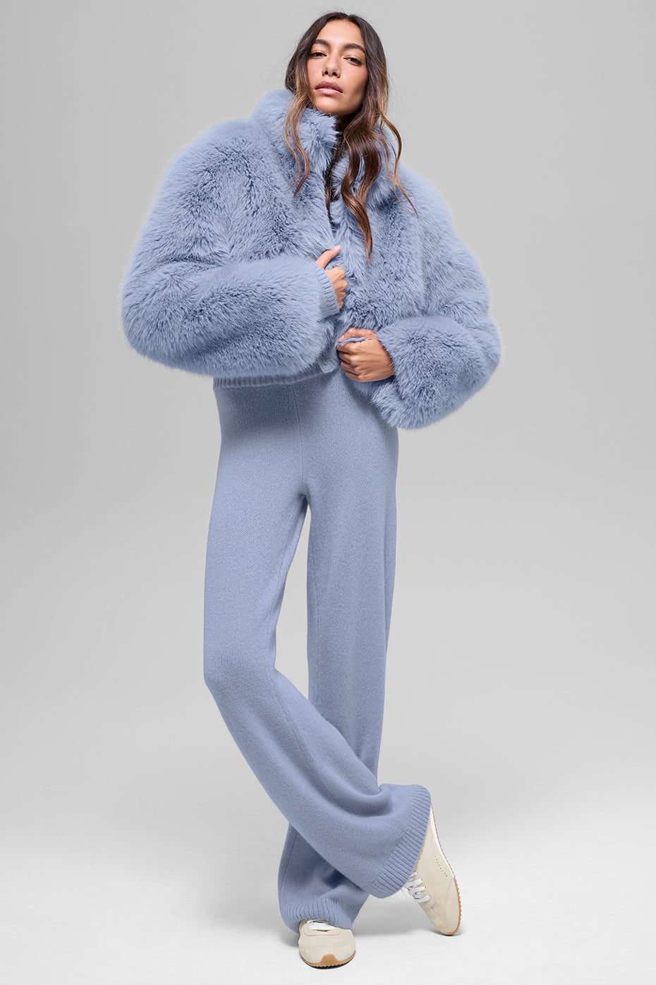 Opulent Faux Fur Cropped Jacket - Winter Frost