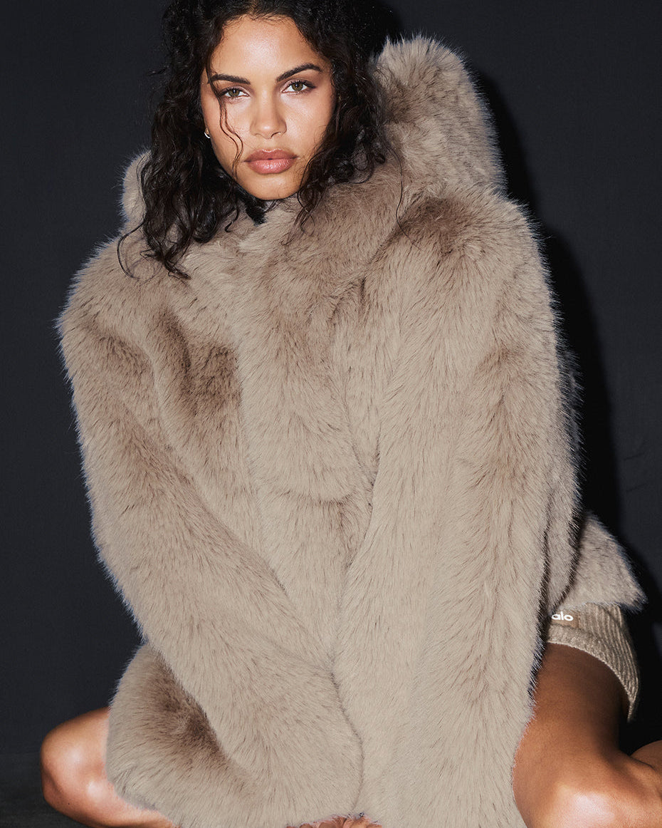 Opulent Faux Fur Statement Jacket - Oat