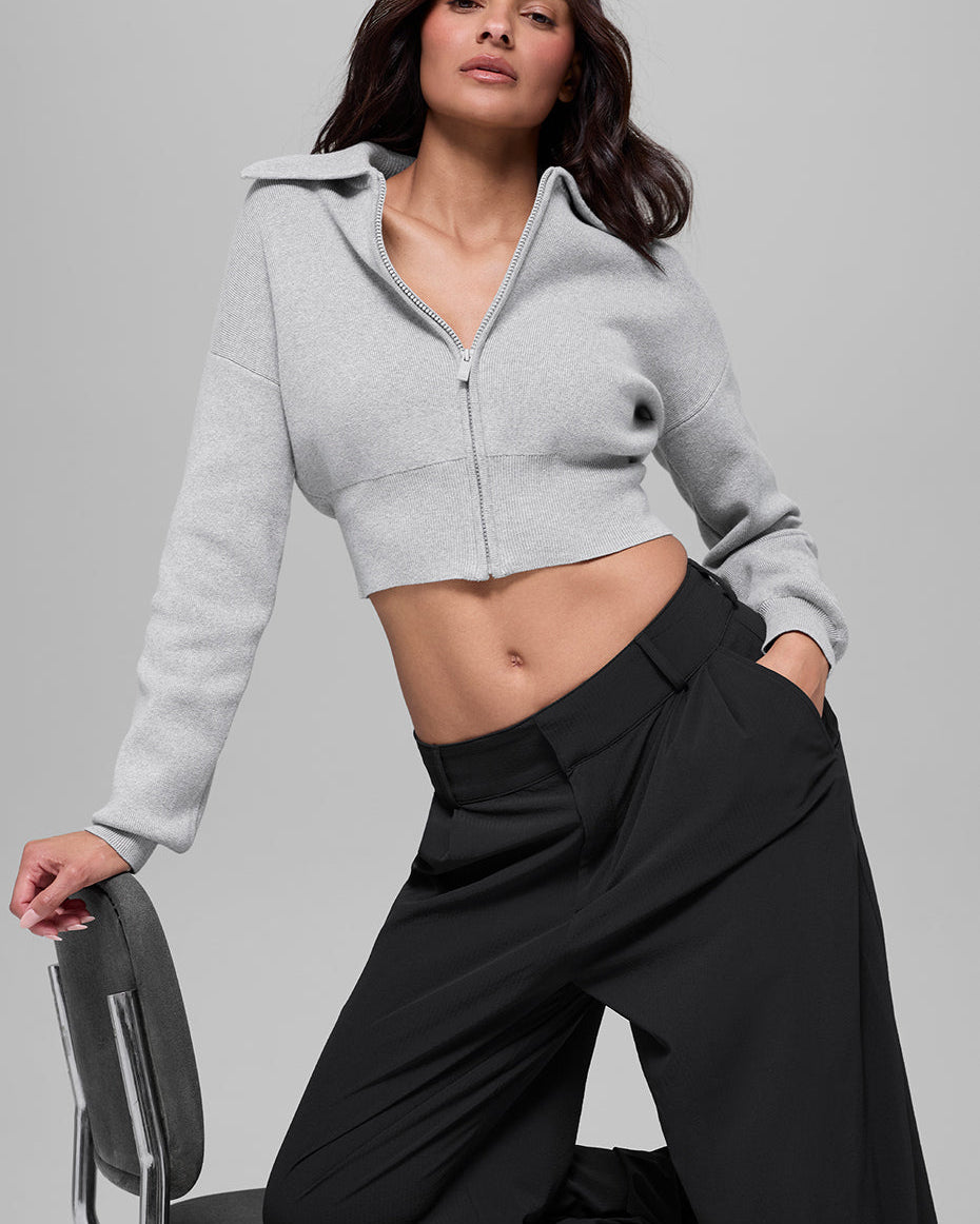 Scholar Knit Cropped Full Zip Jacket - Athletic Heather Grey