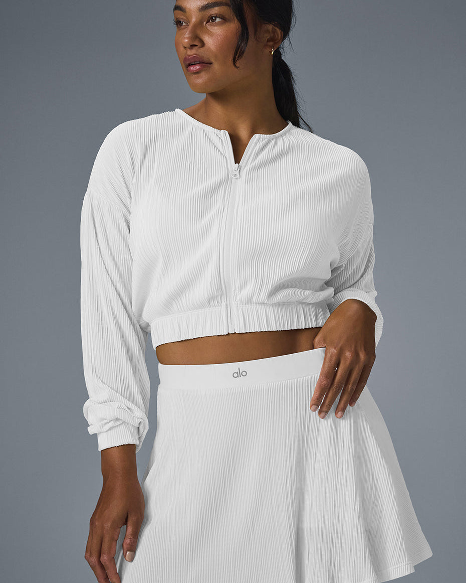 Cropped Micro Plisse Jacket - White