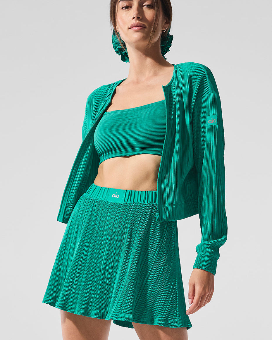 Cropped Micro Plisse Jacket - Spruce Green