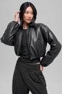 Faux Leather Cropped Premier Bomber - Black