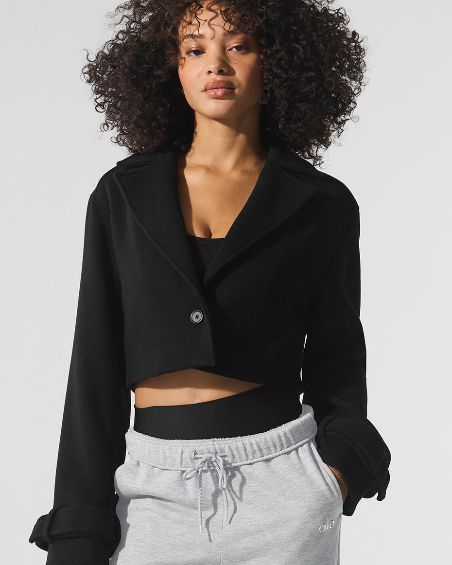 Wool Cropped Metro Trench - Black
