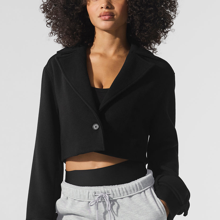 Wool Cropped Metro Trench - Black