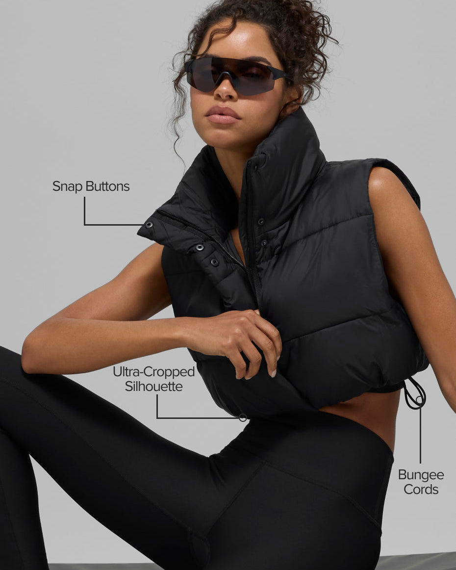 Cropped Gold Rush Puffer Vest - Black