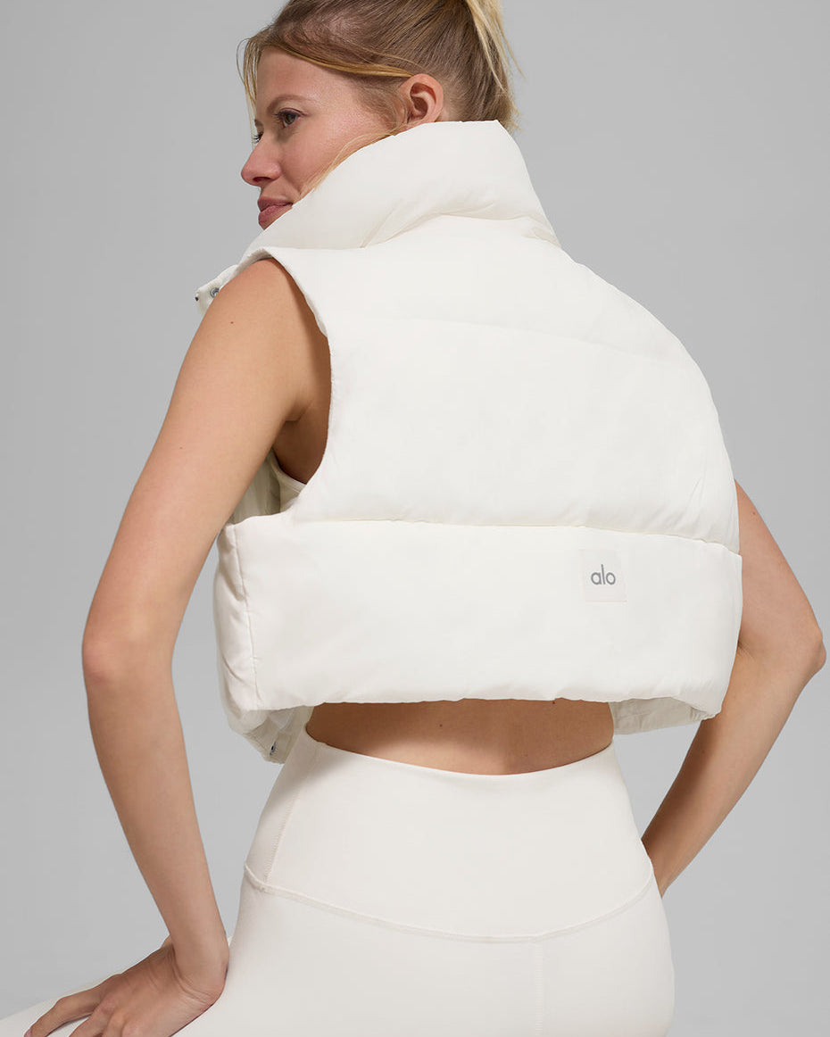 Cropped Gold Rush Puffer Vest - Ivory