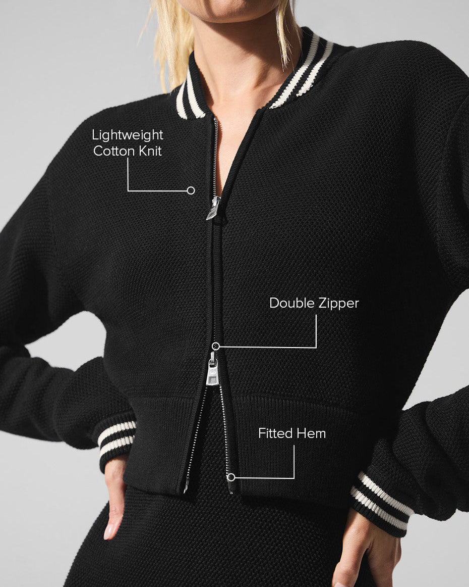 Tennis Club Sweater Knit Full Zip Jacket - Black/Ivory