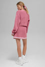 Tennis Club Sweater Knit Full Zip Jacket - Pink Wild Rose/White