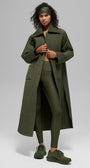 Quilted Skyline Long Coat - Green Olive
