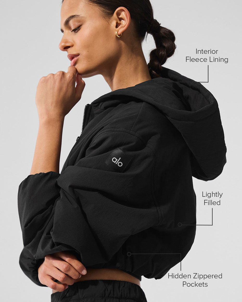 Cropped Mountain Peak Full-Zip Hoodie - Black