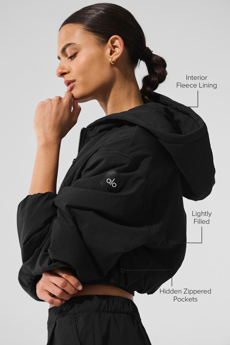 Cropped Mountain Peak Full-Zip Hoodie - Black