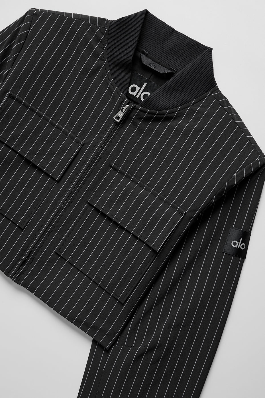 Cropped Pinstripe Main Character Full Zip Jacket - Black/Titanium