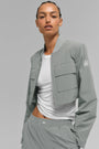 Cropped Pinstripe Main Character Full Zip Jacket - Lunar Grey/White