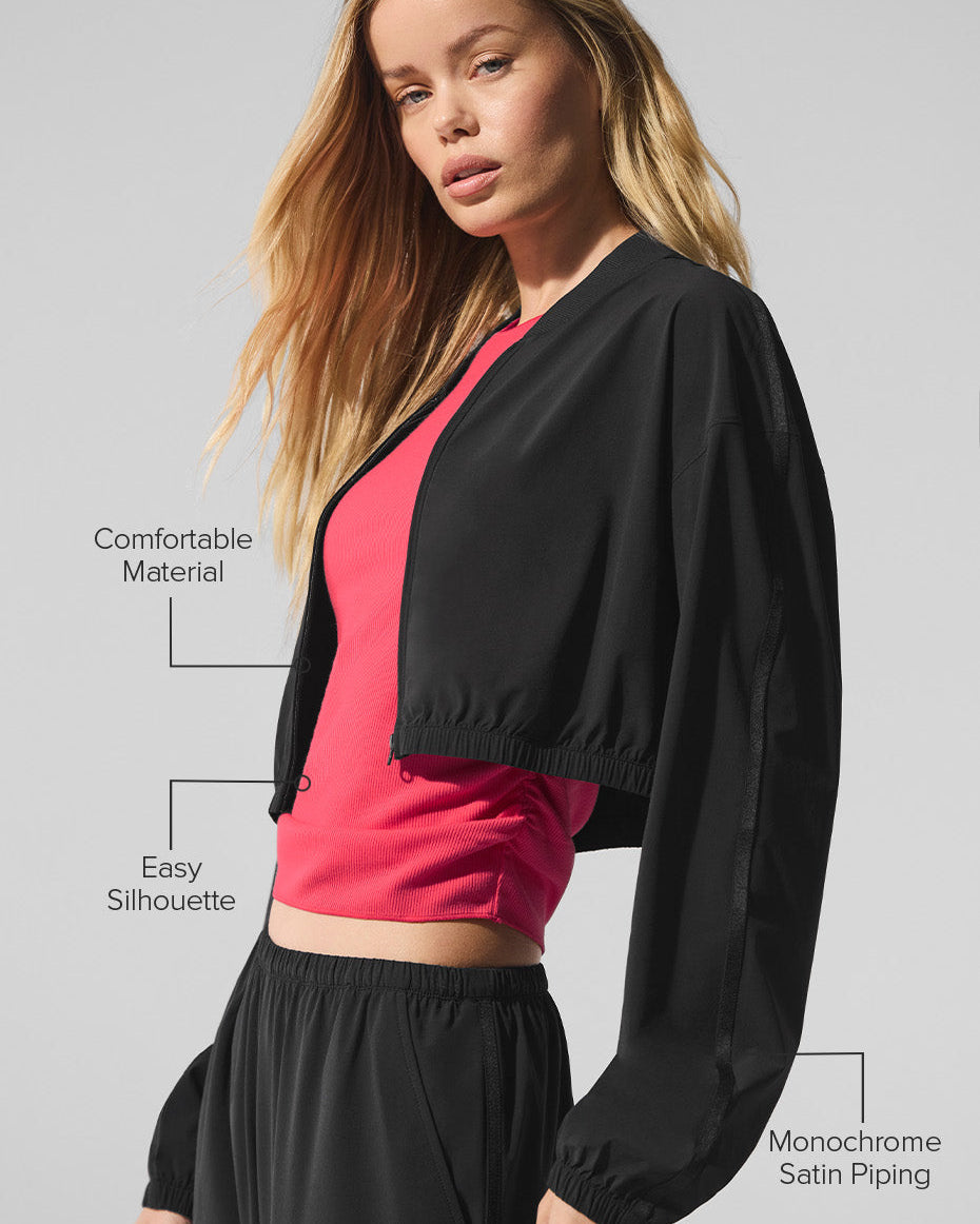 Cropped Breezy Full-Zip Cover Up - Black