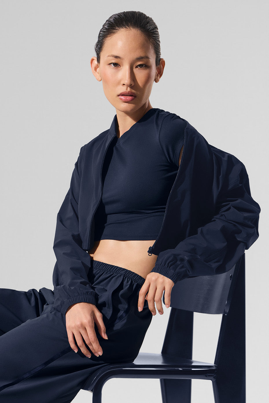 Cropped Breezy Full-Zip Cover Up - Navy